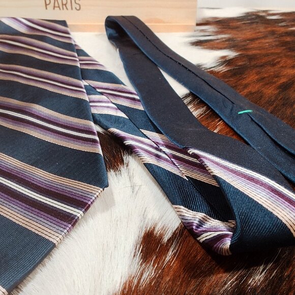 Tommy Hilfiger Blue, Pink, Purple, Gold and White Striped Silk Tie - Picture 2 of 4